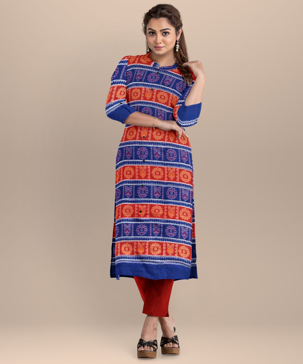 Multicolor orange handloom cotton sambalpuri dress material
