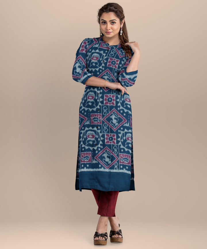 Cyan blue claret handloom cotton sambalpuri dress material