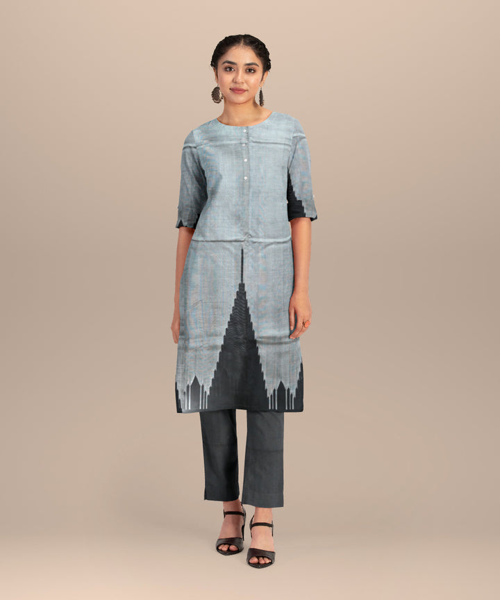 Grey black handloom cotton silk sambalpuri dress material