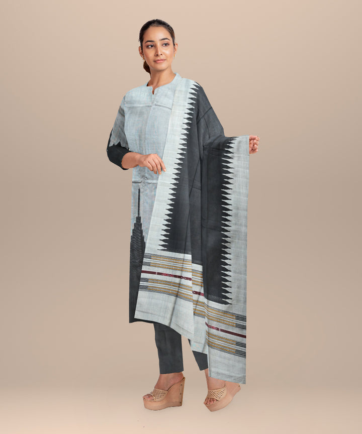 Grey black handloom cotton silk sambalpuri dress material