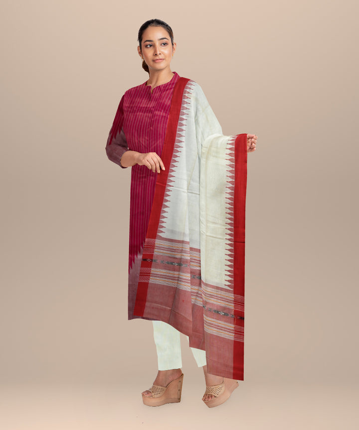 Red cream handloom cotton silk sambalpuri dress material