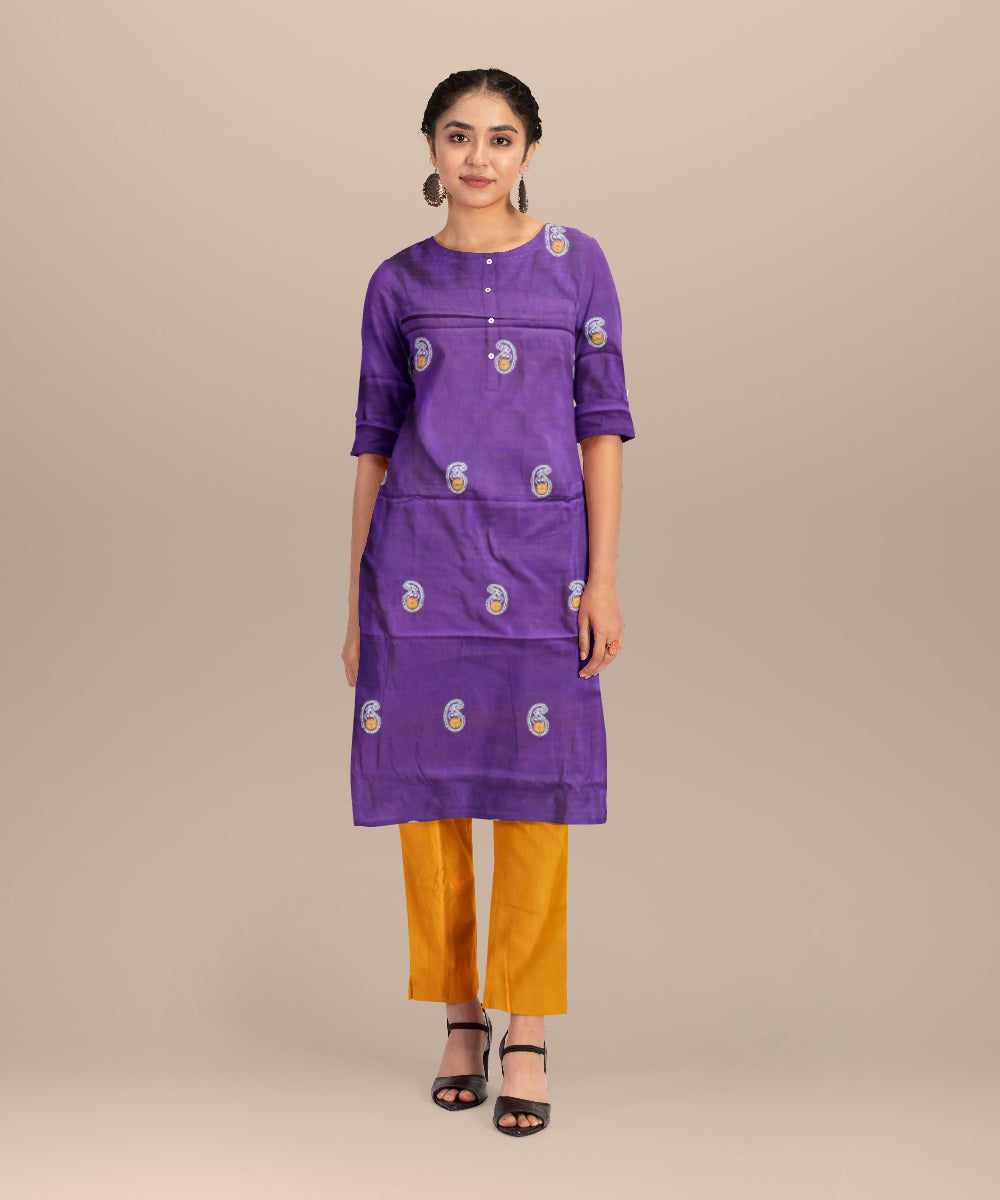Violet deep lemon handloom cotton silk bomkai dress material