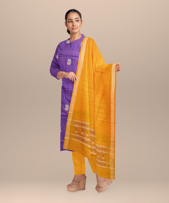 Violet deep lemon handloom cotton silk bomkai dress material