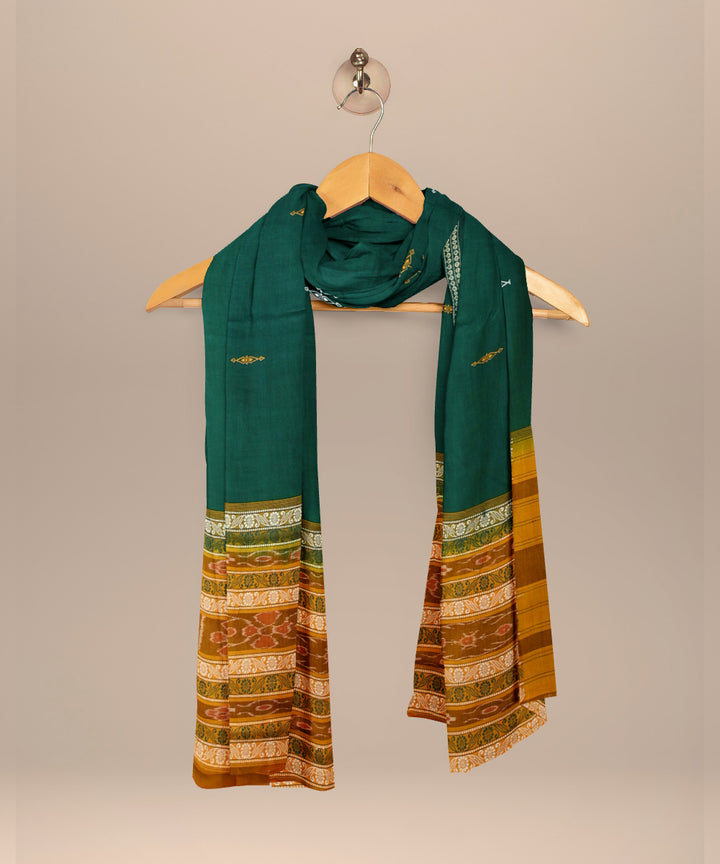 Yellow dark green handloom cotton silk bomkai dress material