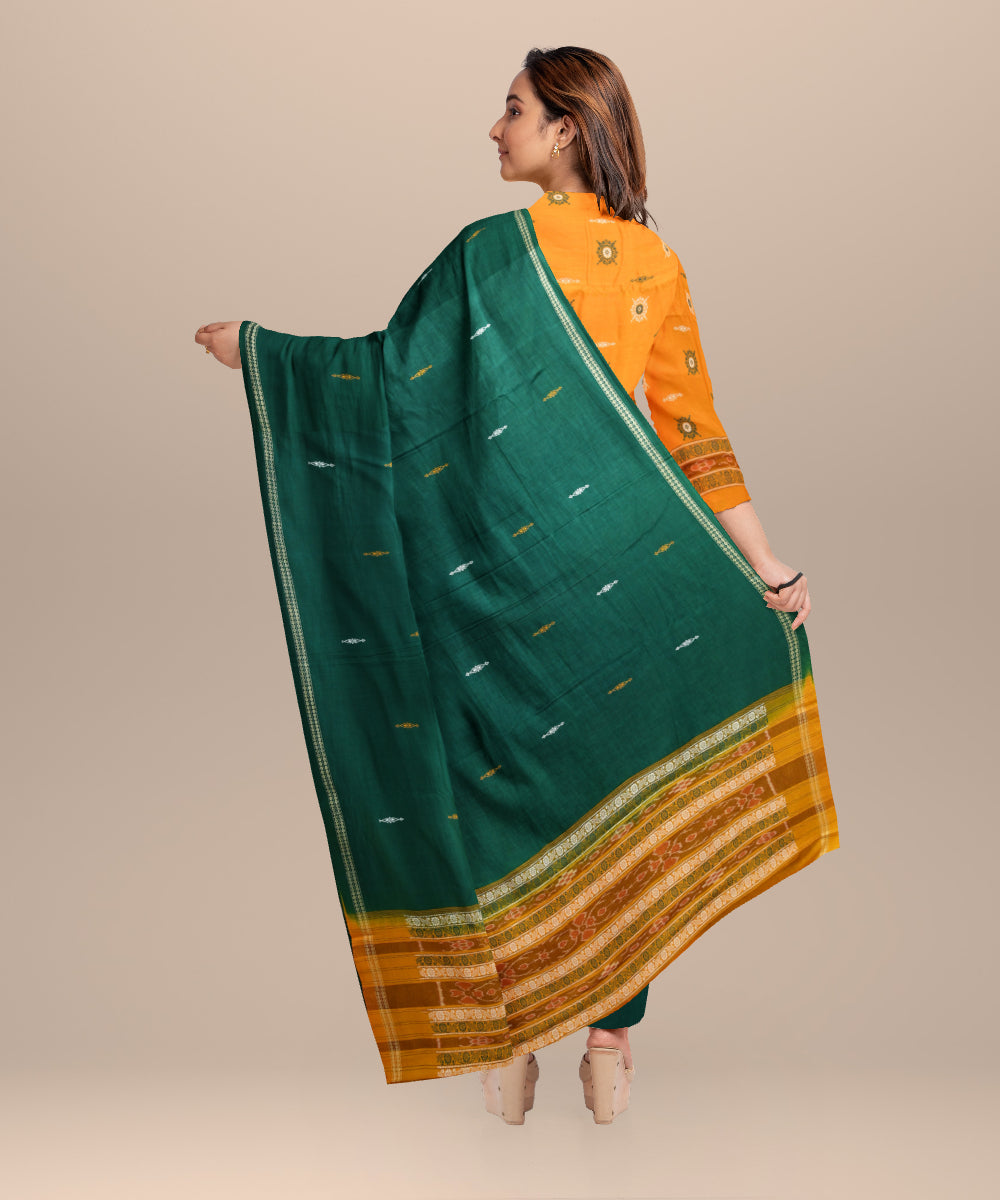 Yellow dark green handloom cotton silk bomkai dress material