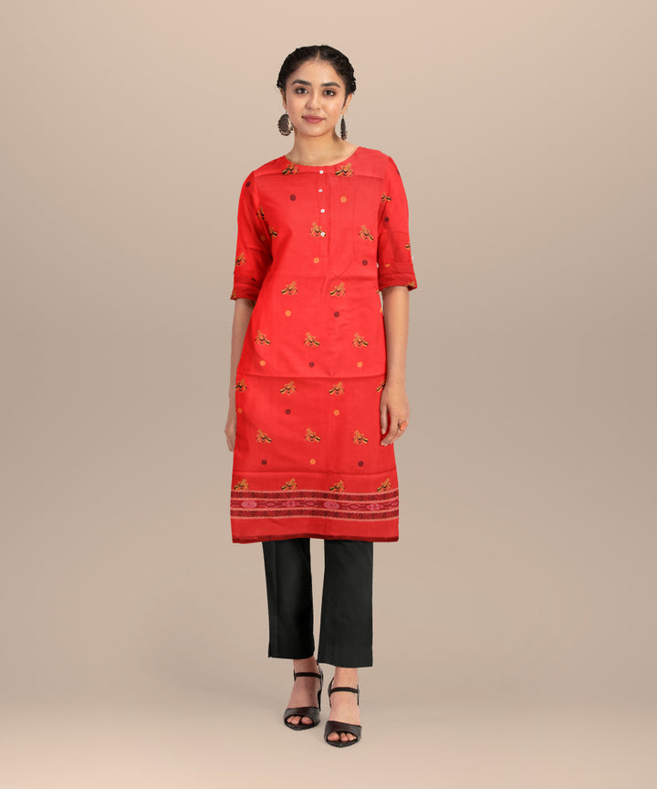 Red black handloom cotton silk bomkai dress material
