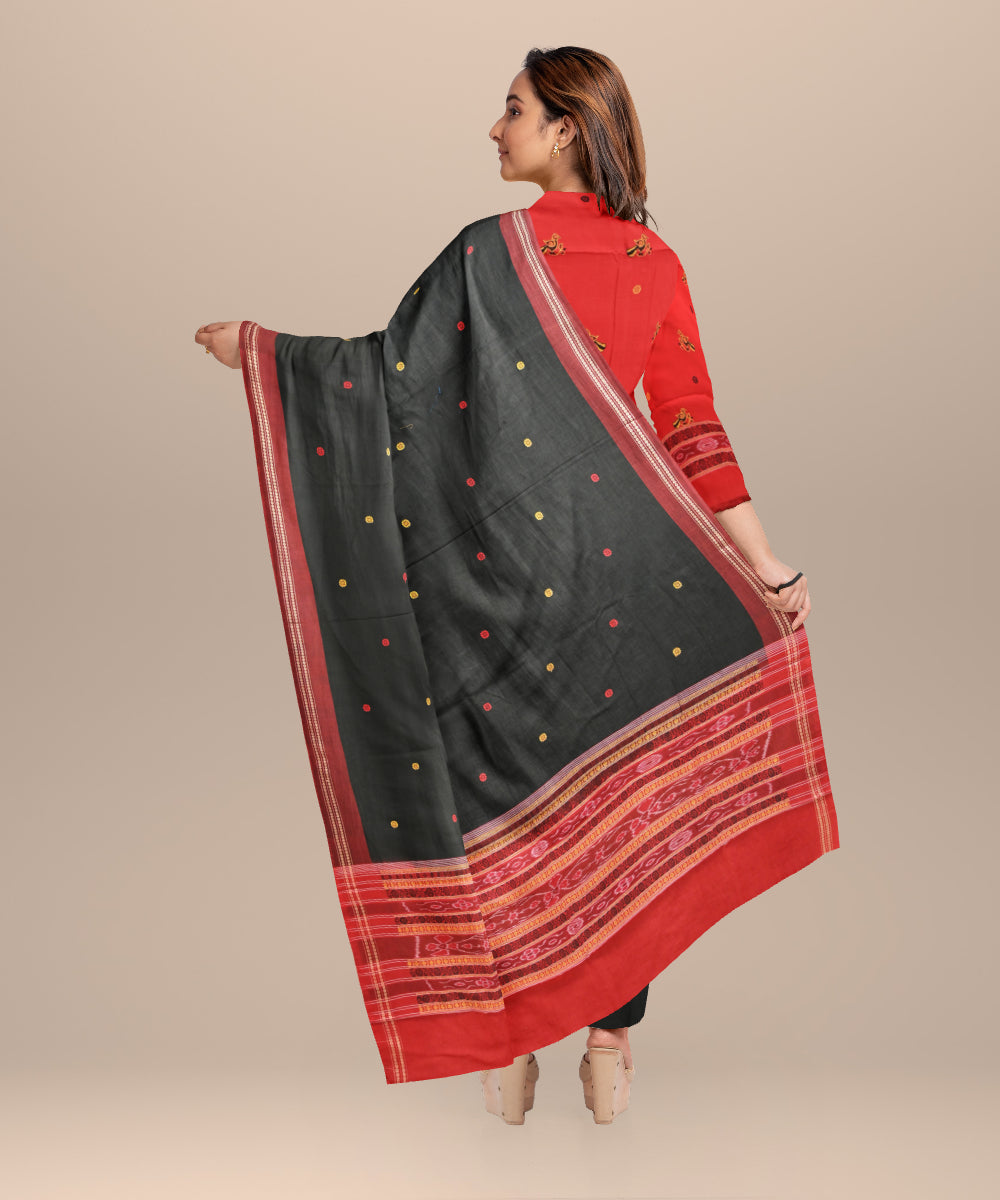 Red black handloom cotton silk bomkai dress material