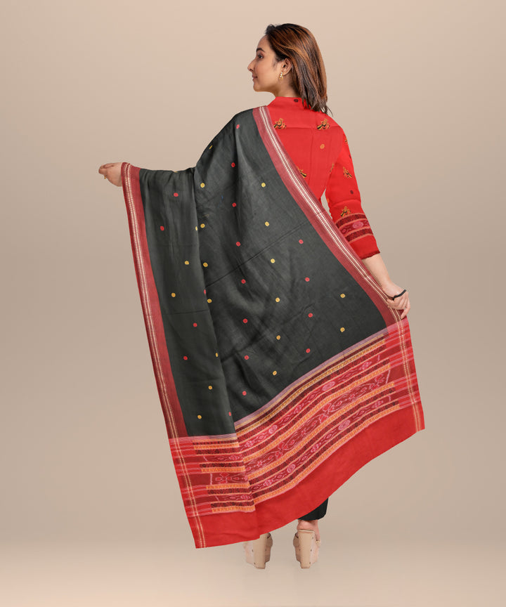 Red black handloom cotton silk bomkai dress material