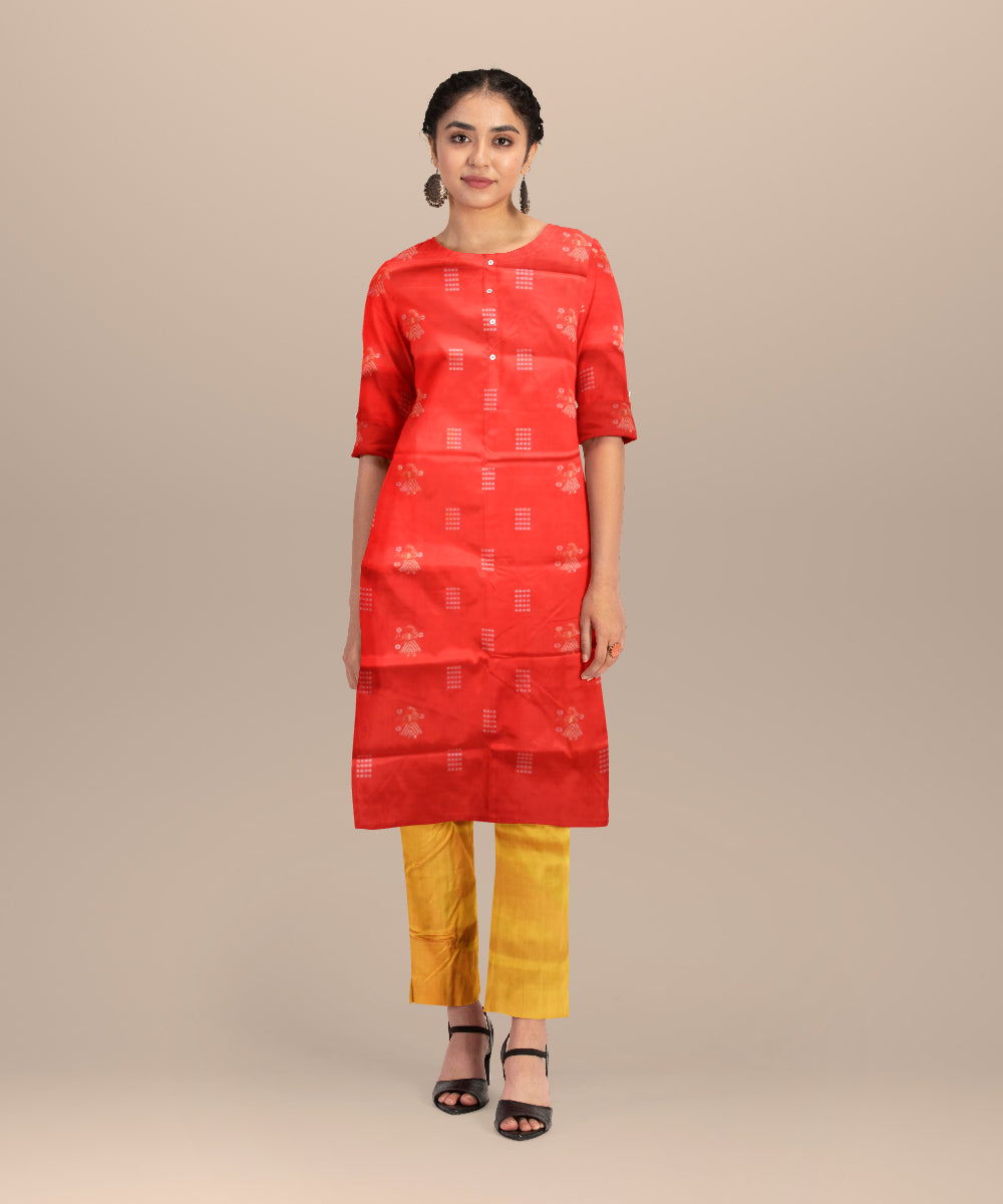 Red dark tangerine handloom silk bomkai dress material