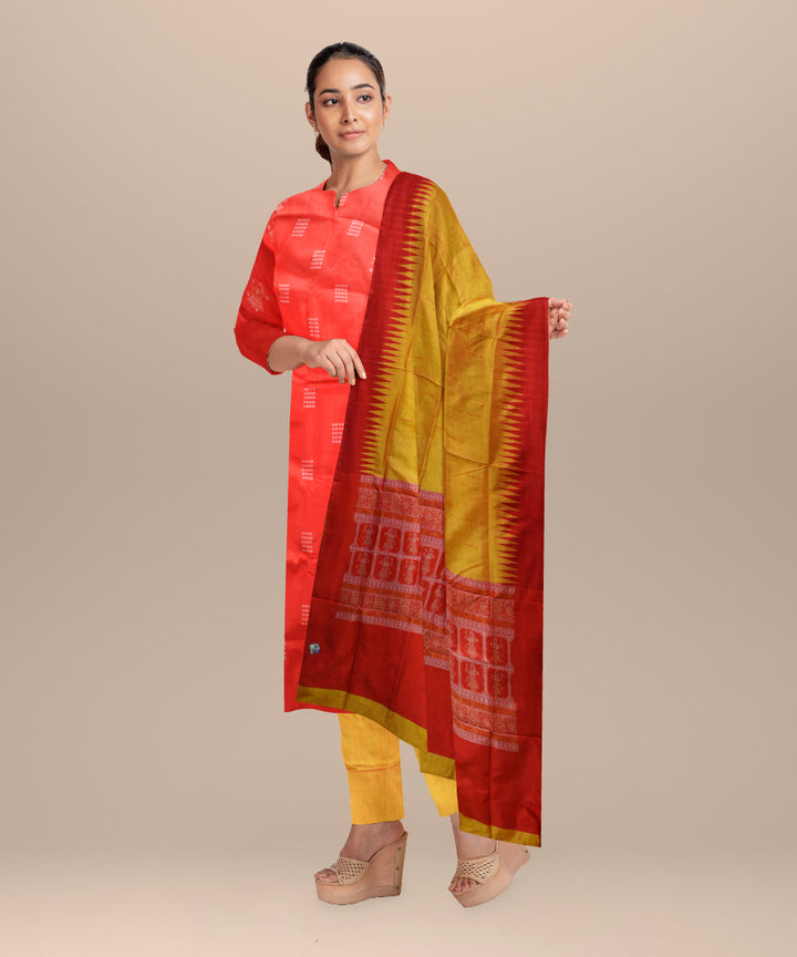 Red dark tangerine handloom silk bomkai dress material