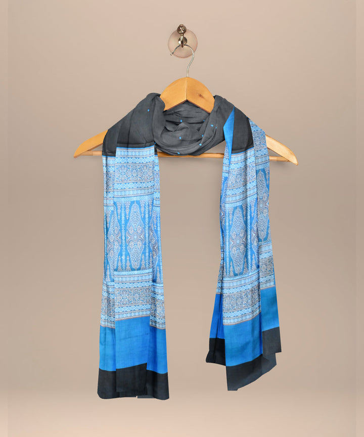 Sky blue black handloom silk bomkai dress material