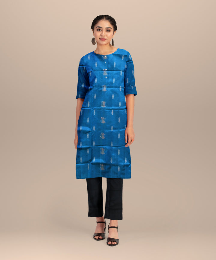 Sky blue black handloom silk bomkai dress material