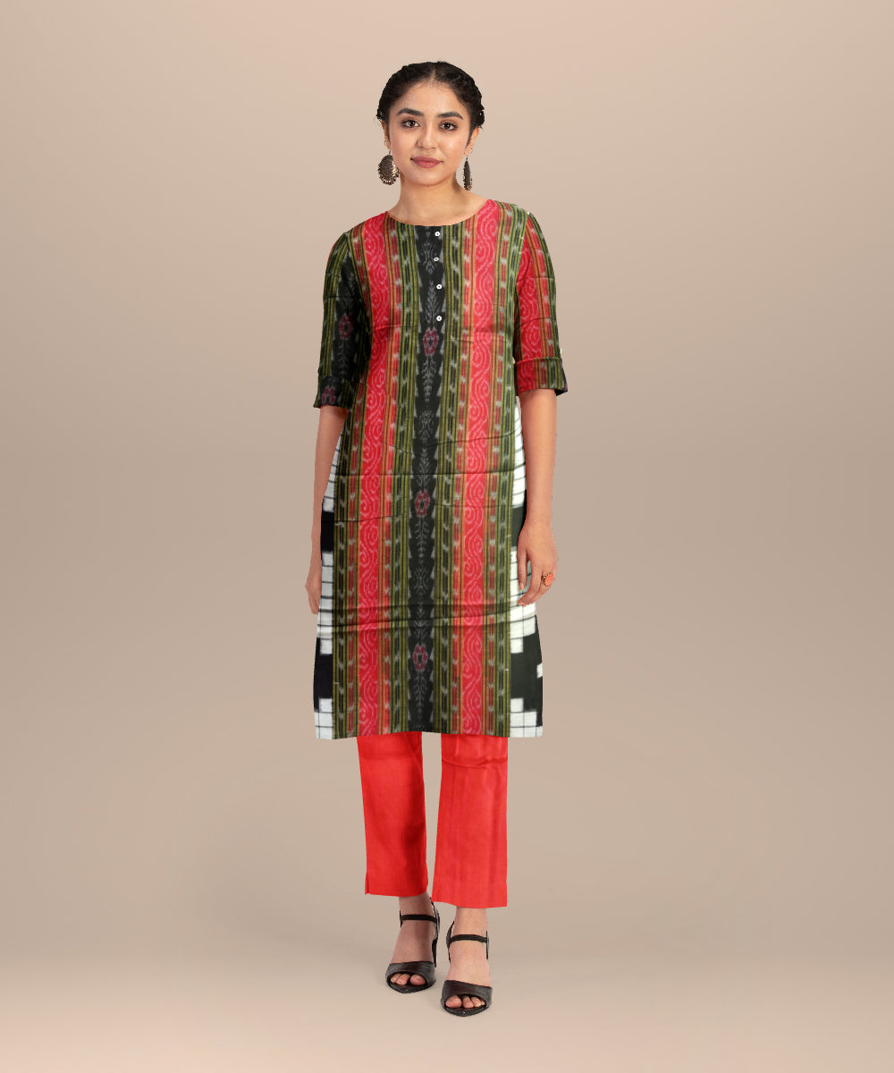 Multicolor dark red cotton handloom sambalpuri dress material