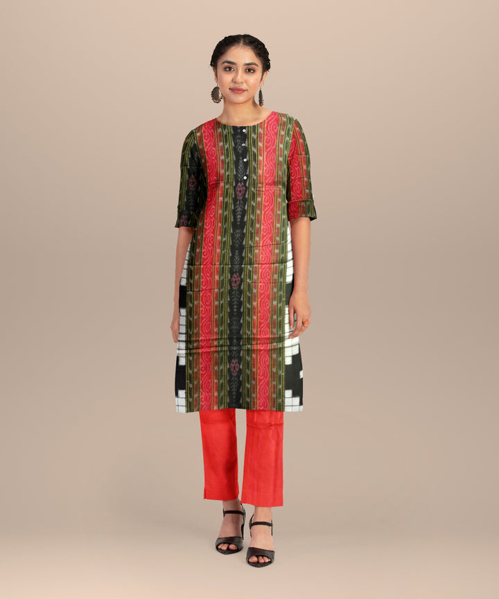 Multicolor dark red cotton handloom sambalpuri dress material