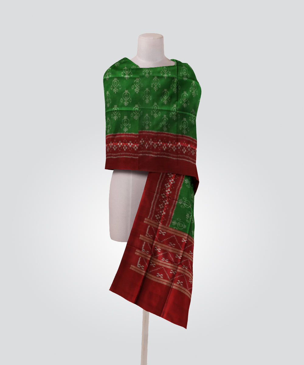 Dark green dark red silk handloom sambalpuri dupatta