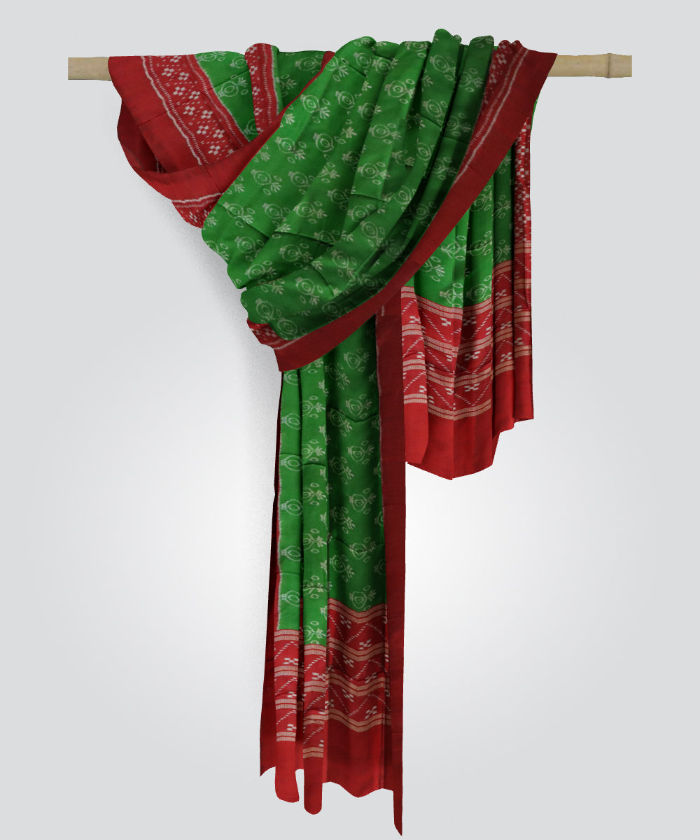 Dark green dark red silk handloom sambalpuri dupatta