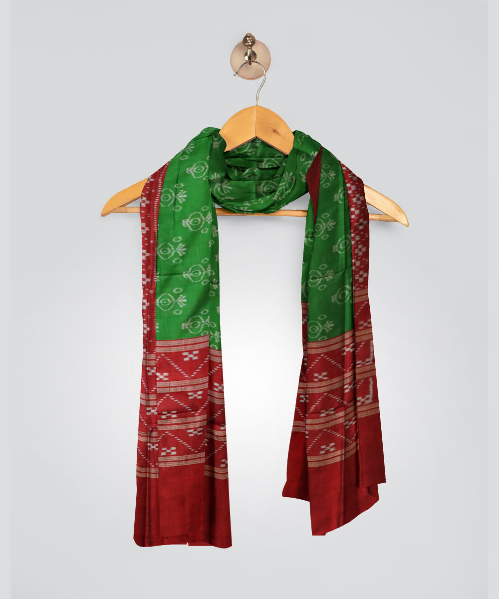 Dark green dark red silk handloom sambalpuri dupatta