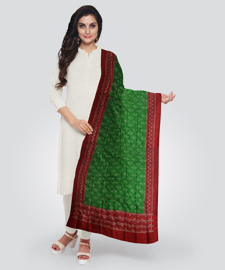 Dark green dark red silk handloom sambalpuri dupatta
