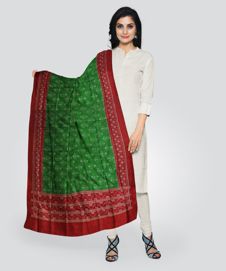 Dark green dark red silk handloom sambalpuri dupatta