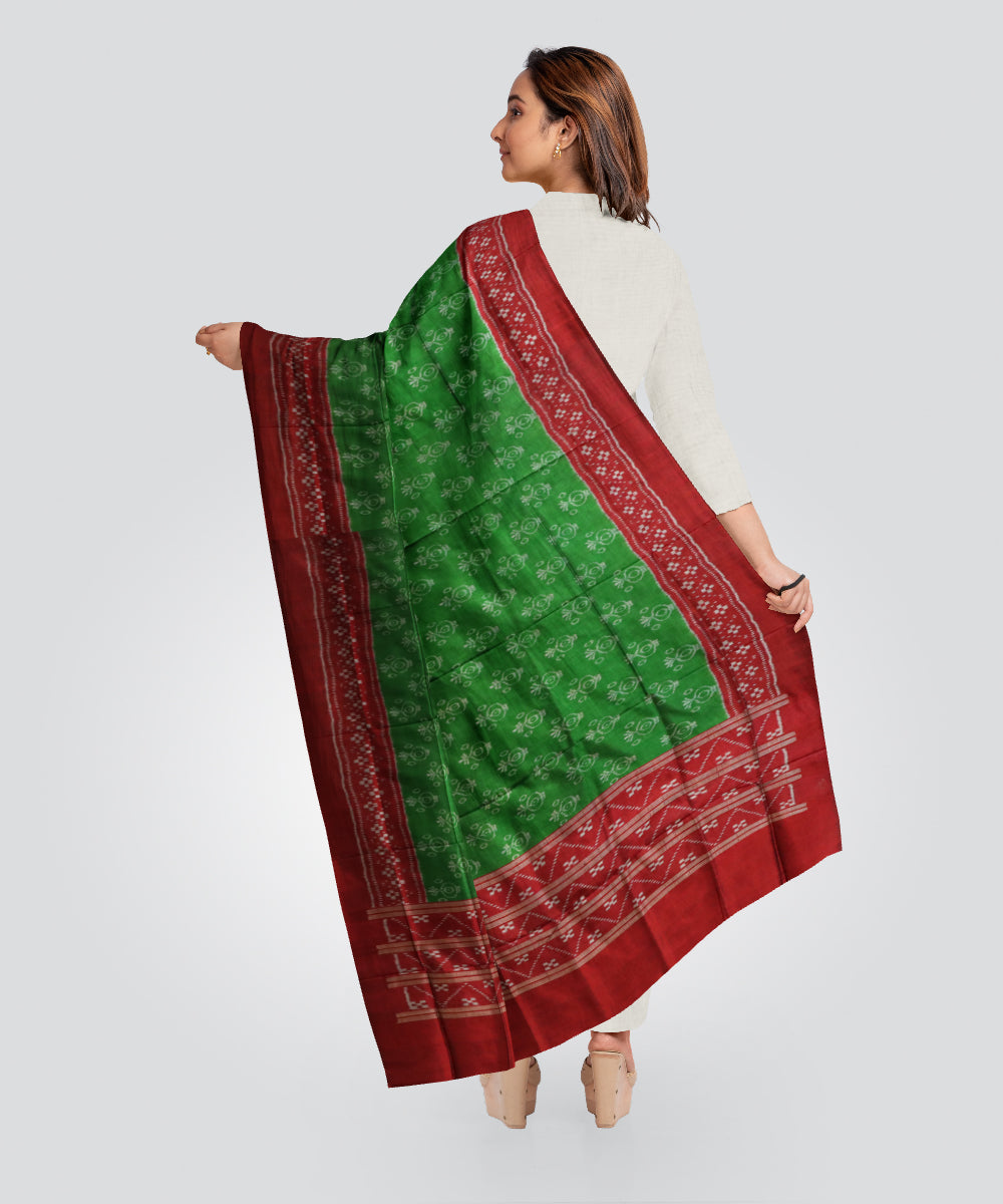 Dark green dark red silk handloom sambalpuri dupatta