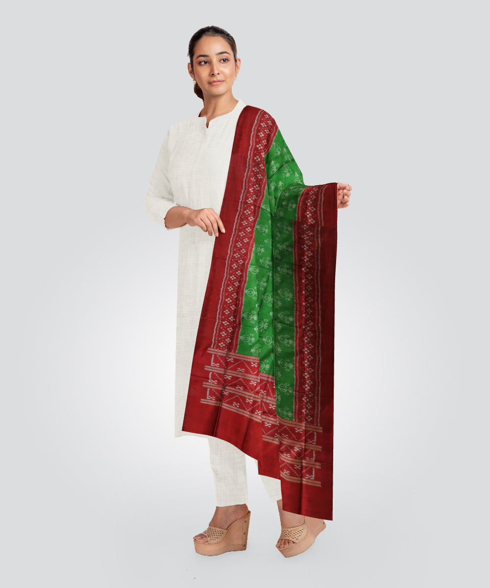 Dark green dark red silk handloom sambalpuri dupatta