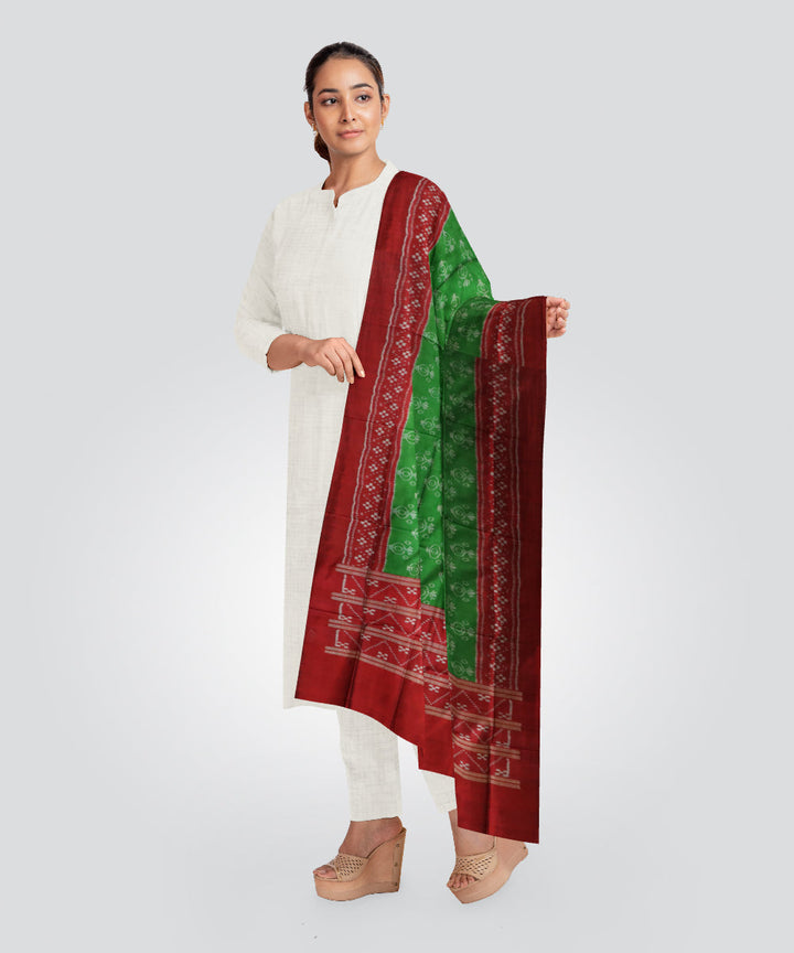 Dark green dark red silk handloom sambalpuri dupatta
