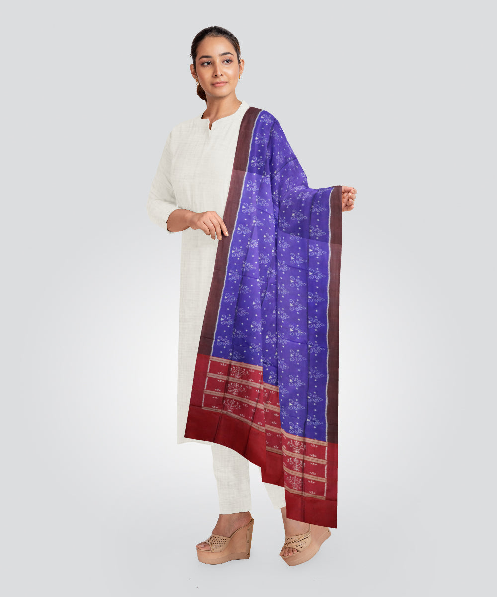 Blue dark red silk handloom sambalpuri dupatta