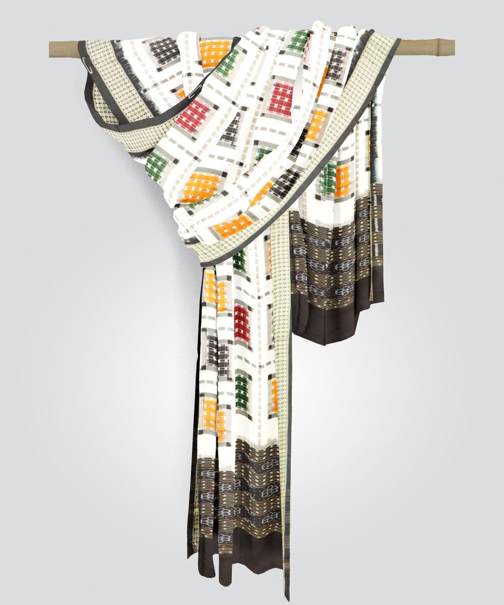 White black silk sambalpuri handloom dupatta
