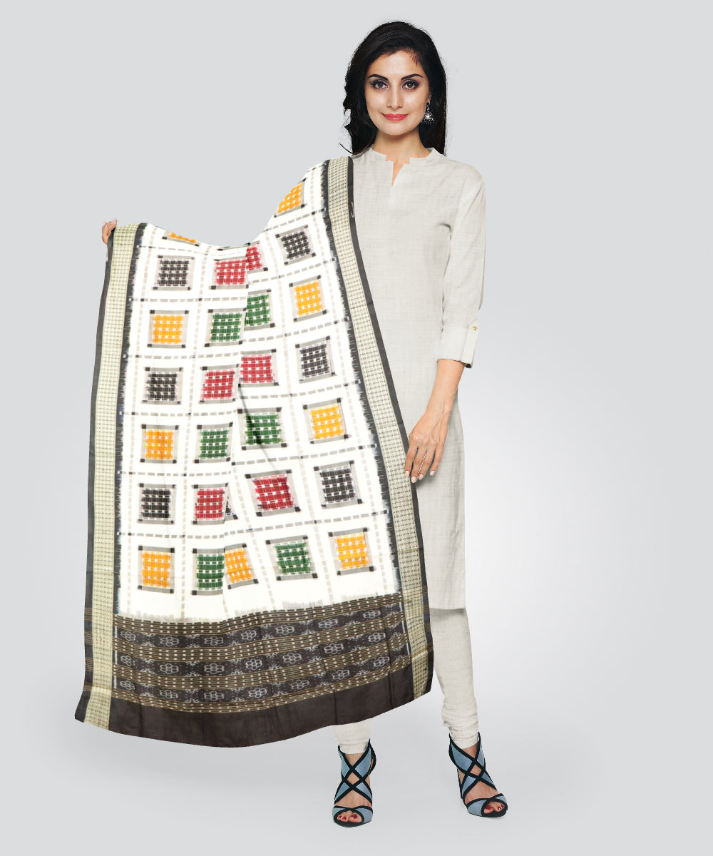 White black silk sambalpuri handloom dupatta