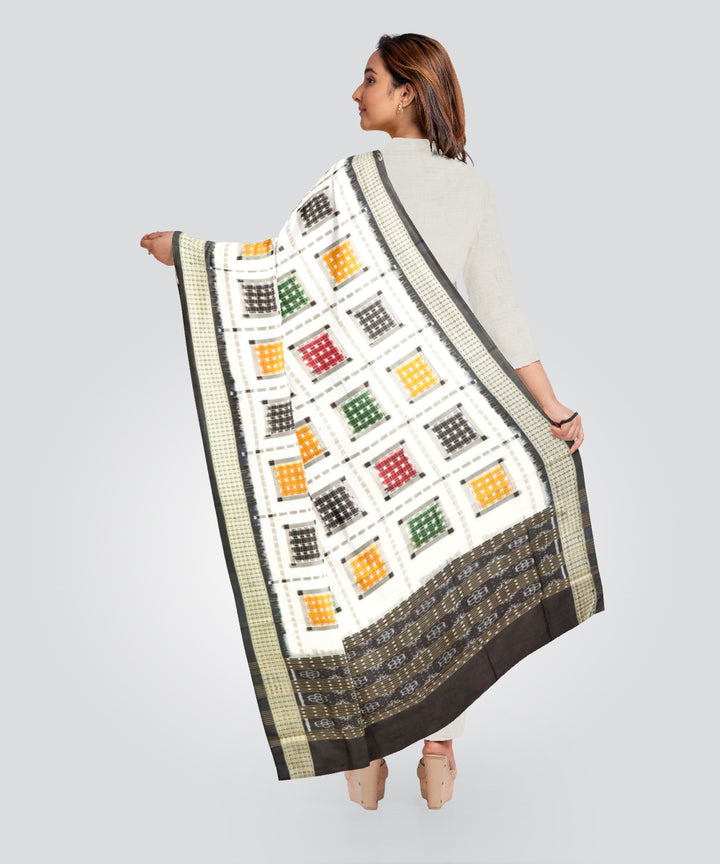 White black silk sambalpuri handloom dupatta