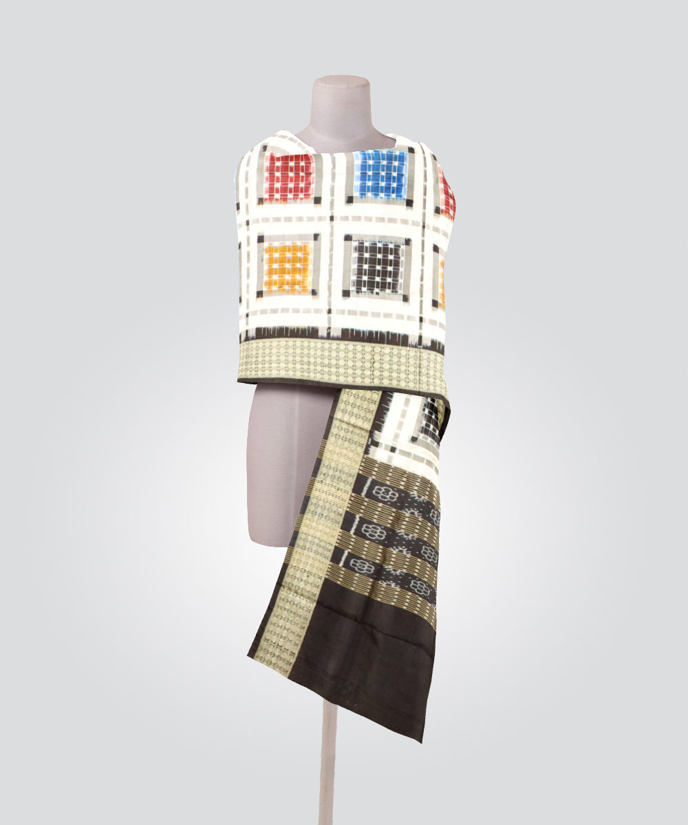White black silk handloom sambalpuri dupatta