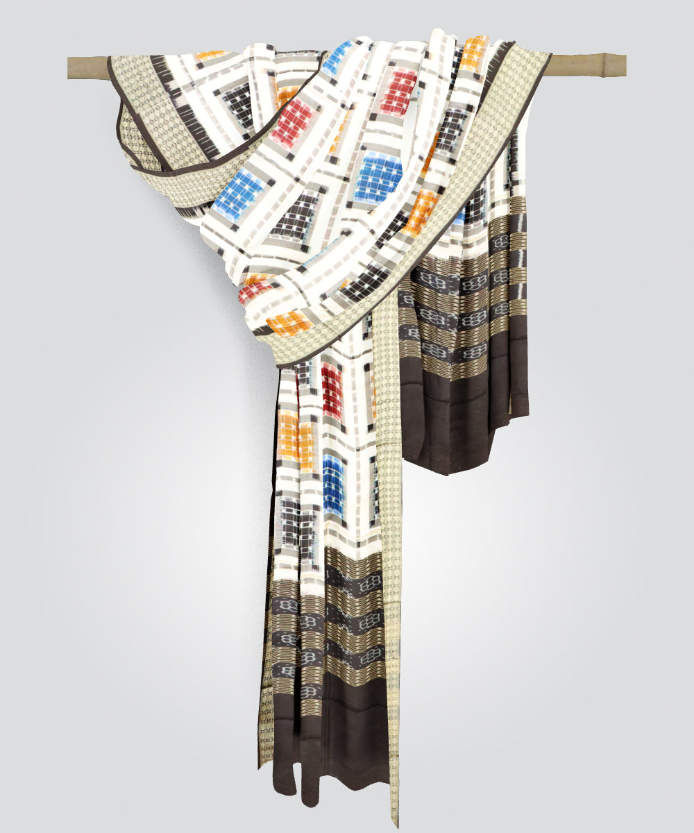 White black silk handloom sambalpuri dupatta