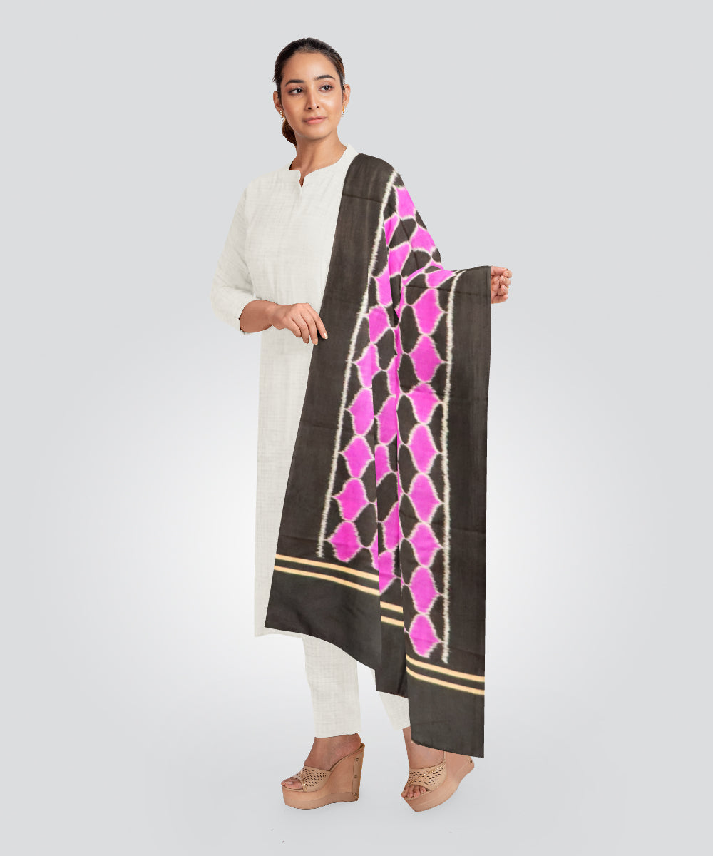 Multicolor black silk handloom sambalpuri stole