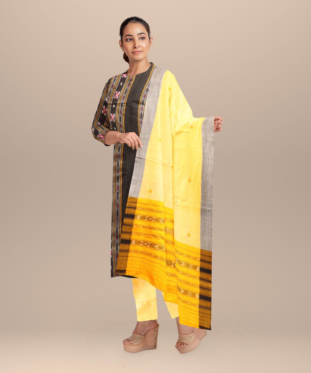 Black chrome yellow handloom cotton nuapatna dress material