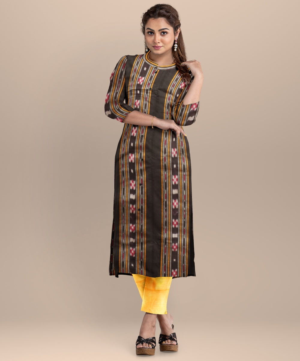 Black chrome yellow handloom cotton nuapatna dress material