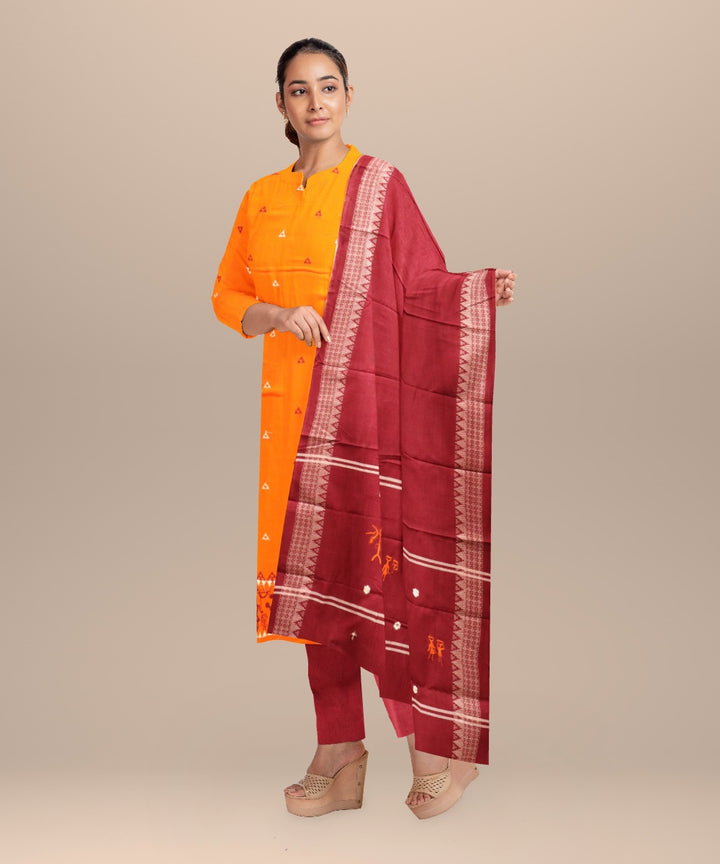 Orange burgundy handloom cotton nuapatna dress material