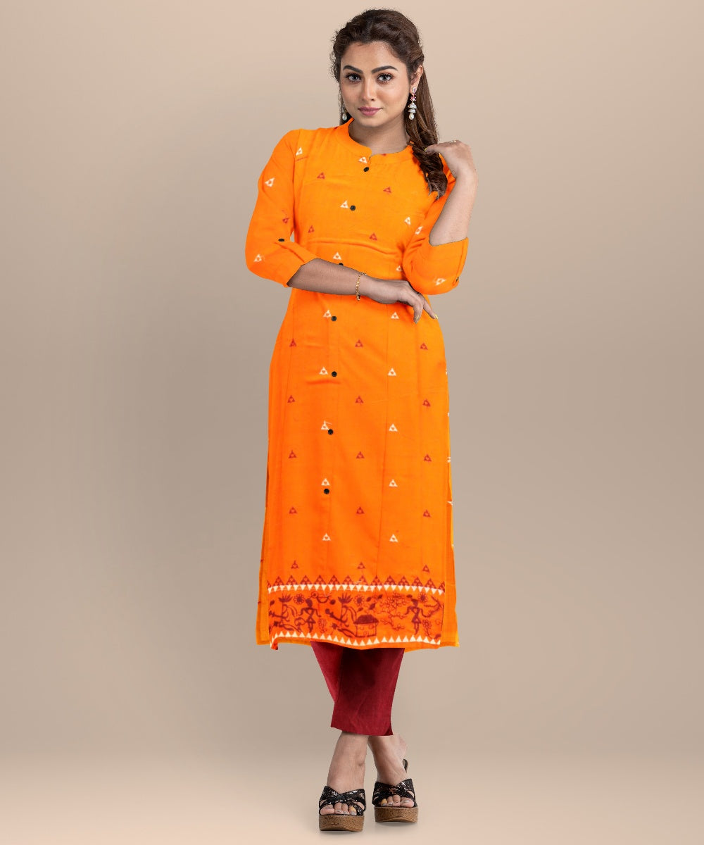 Orange burgundy handloom cotton nuapatna dress material