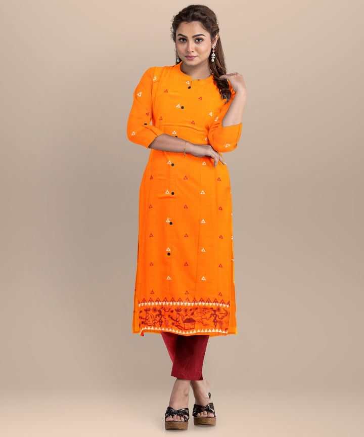 Orange burgundy handloom cotton nuapatna dress material