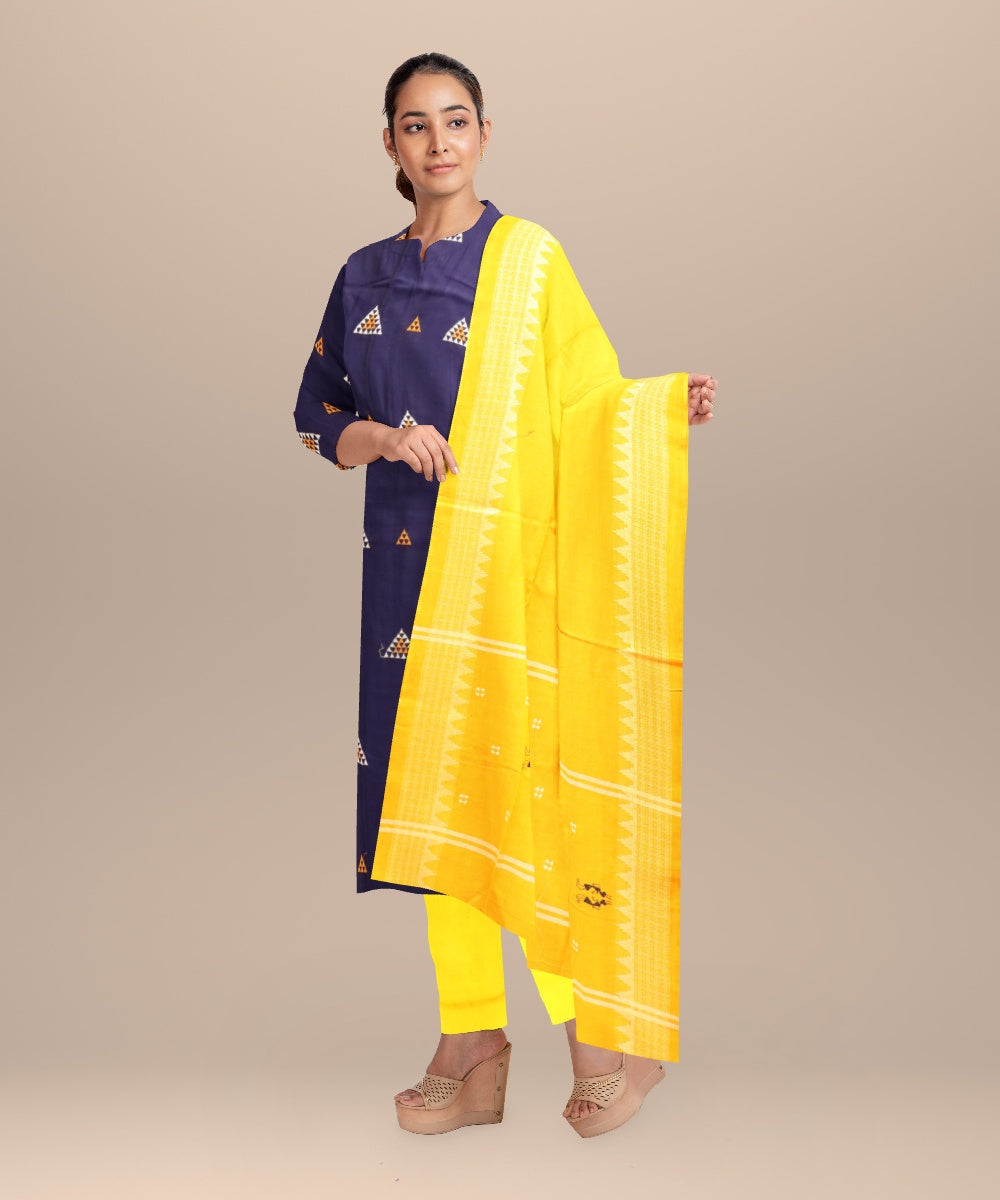 Sky blue yellow handloom cotton nuapatna dress material