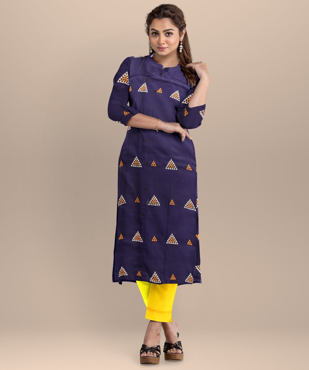 Sky blue yellow handloom cotton nuapatna dress material
