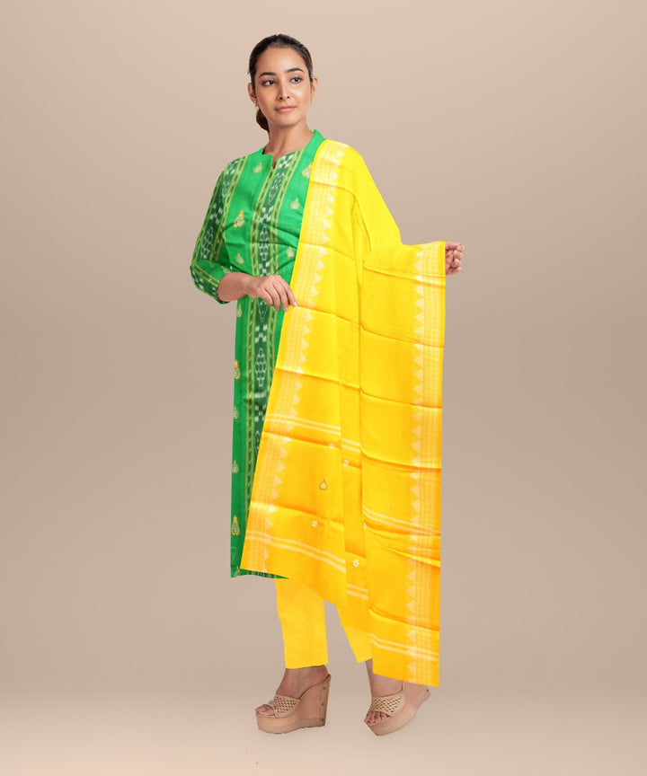 Light green yellow handloom cotton nuapatna dress material