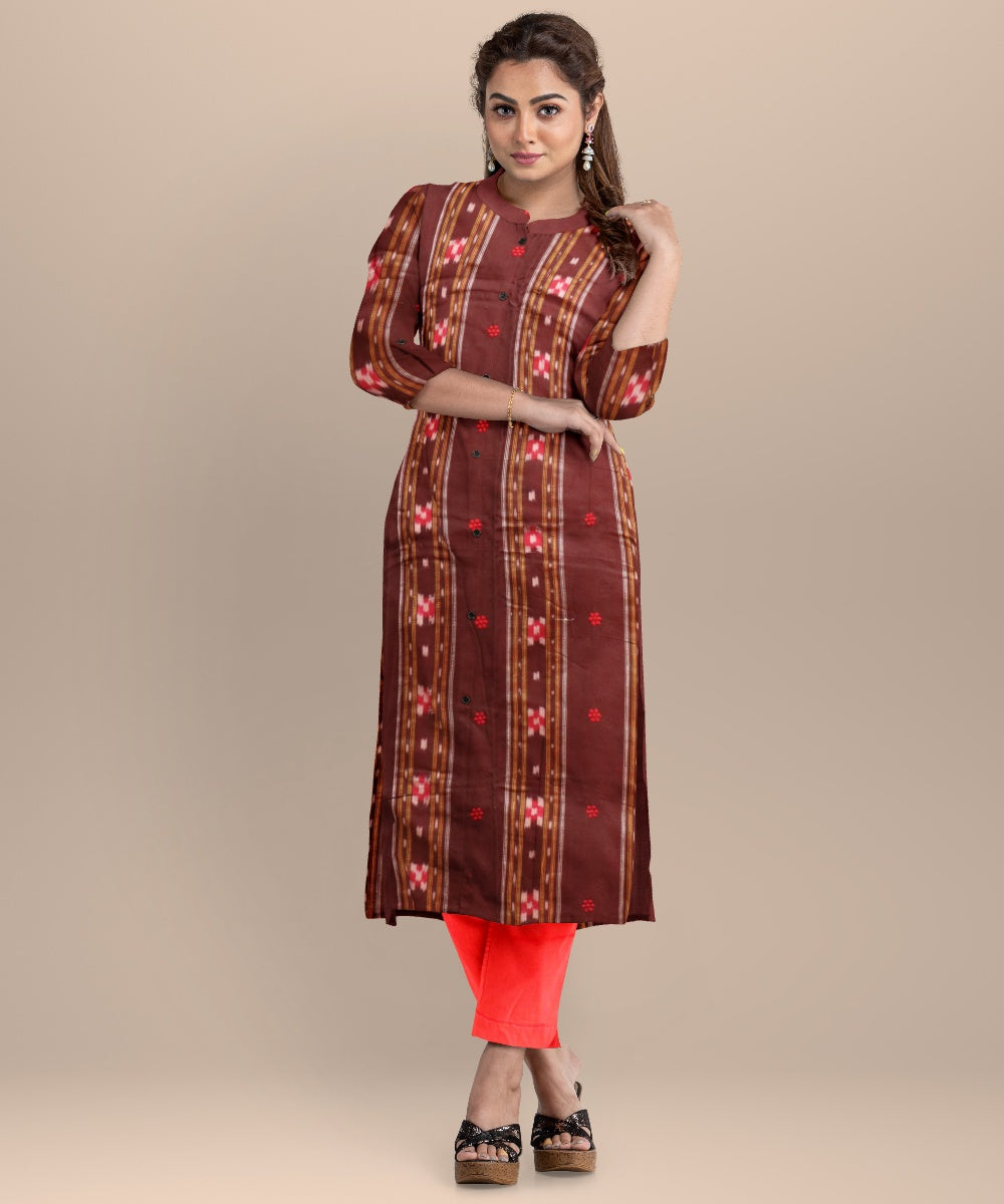 Maroon dark red handloom cotton nuapatna dress material