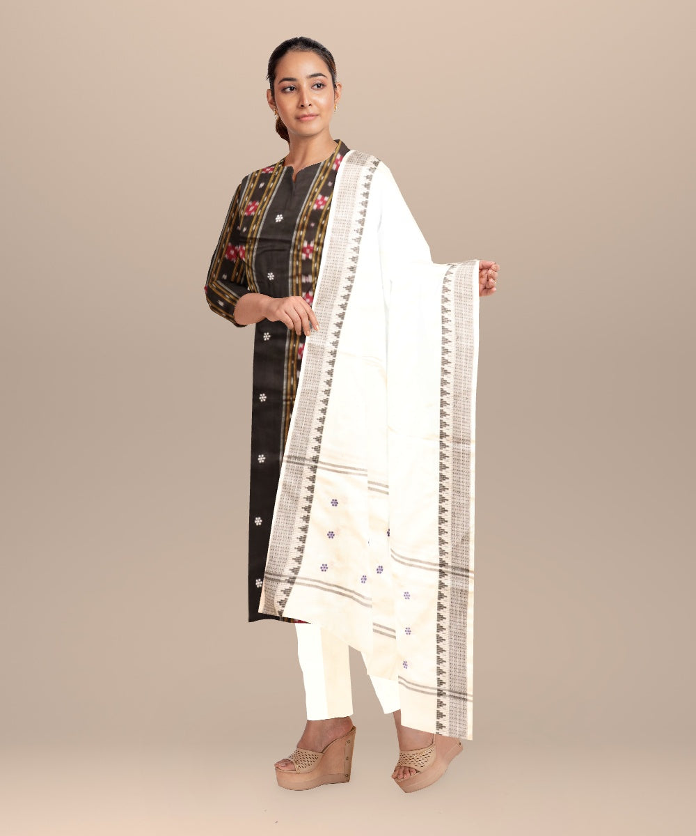 Black white handloom cotton nuapatna dress material