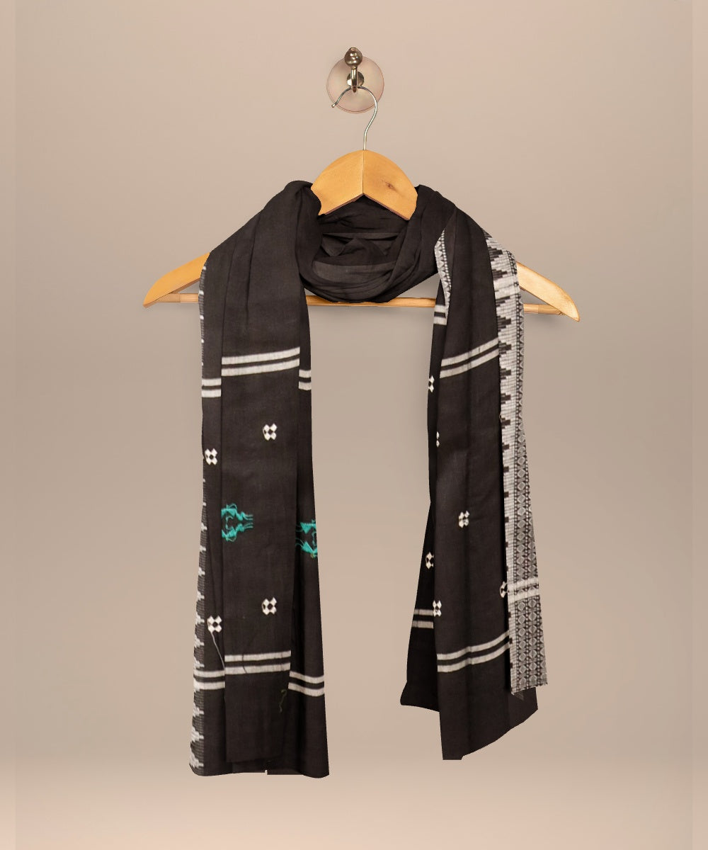 Teal green black handloom cotton nuapatna dress material
