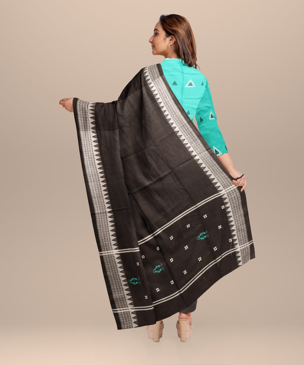 Teal green black handloom cotton nuapatna dress material