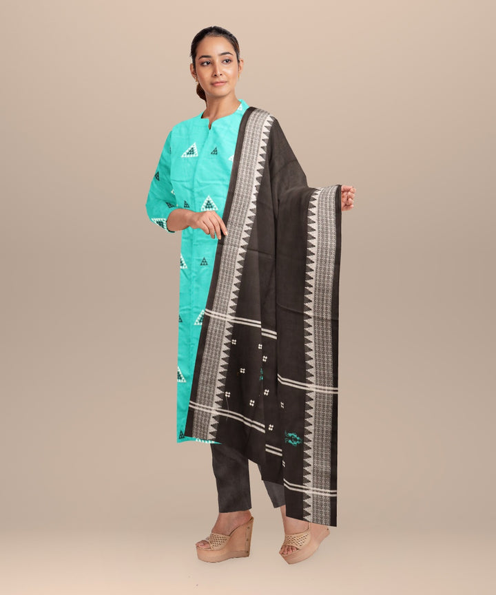 Teal green black handloom cotton nuapatna dress material