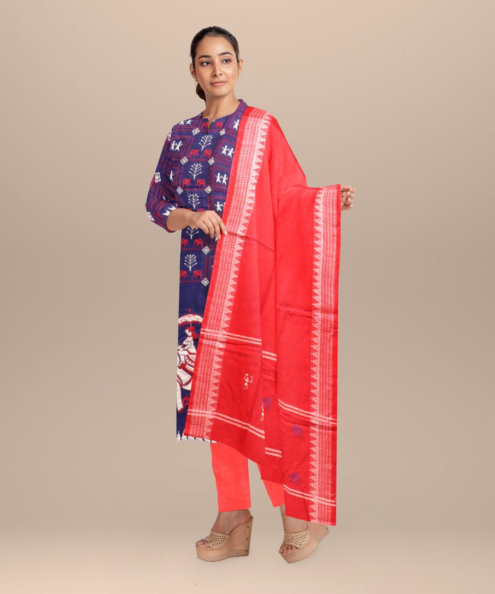 Sky blue dark red handloom cotton nuapatna dress material
