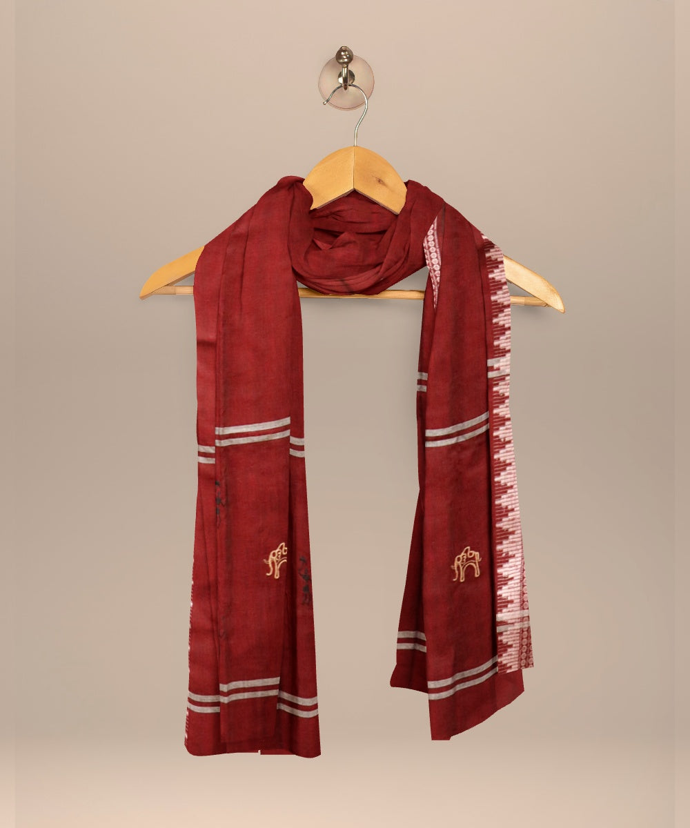 Beige burgundy handloom cotton nuapatna dress material