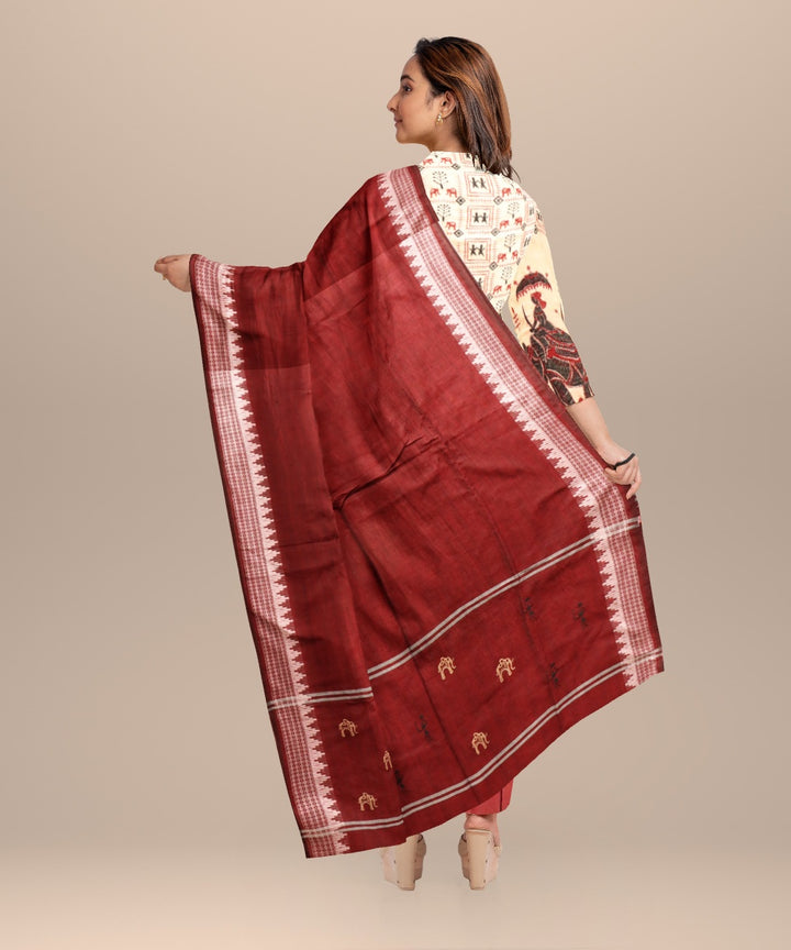Beige burgundy handloom cotton nuapatna dress material