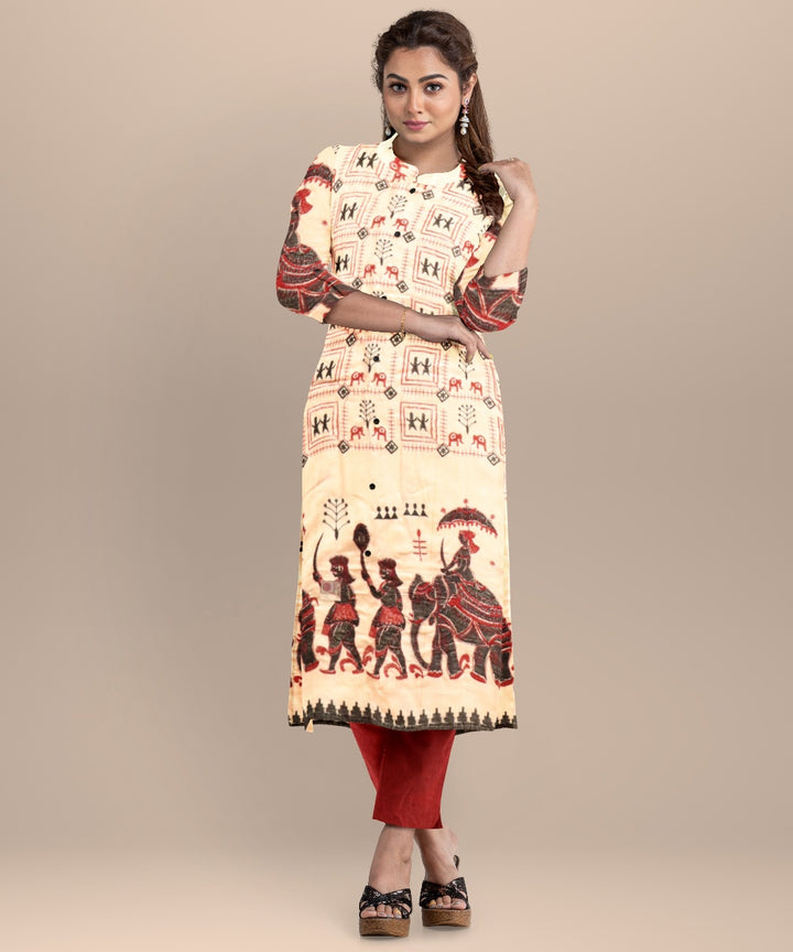 Beige burgundy handloom cotton nuapatna dress material